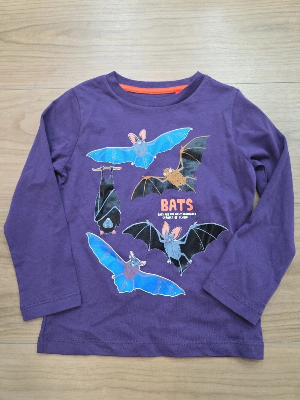 Mini Boden Halloween Long Sleeve Shirt Bats Purple Glow in the Dark 4-5 Years